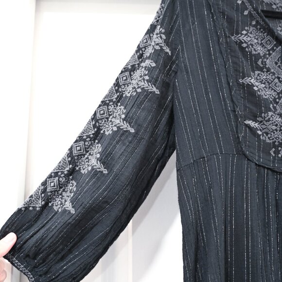 Jade by Johnny Was Size XS Embroidered Boho Style Peasant Mini Dress - Picture 3 of 9